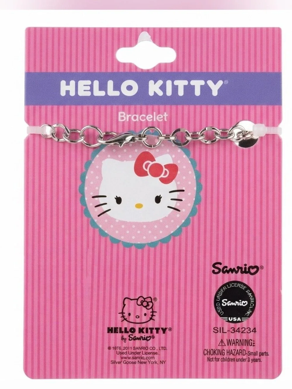 NWT Hello Kitty Sanrio Rhinestone Charm Bracelet Silver Tone Officially Licensed